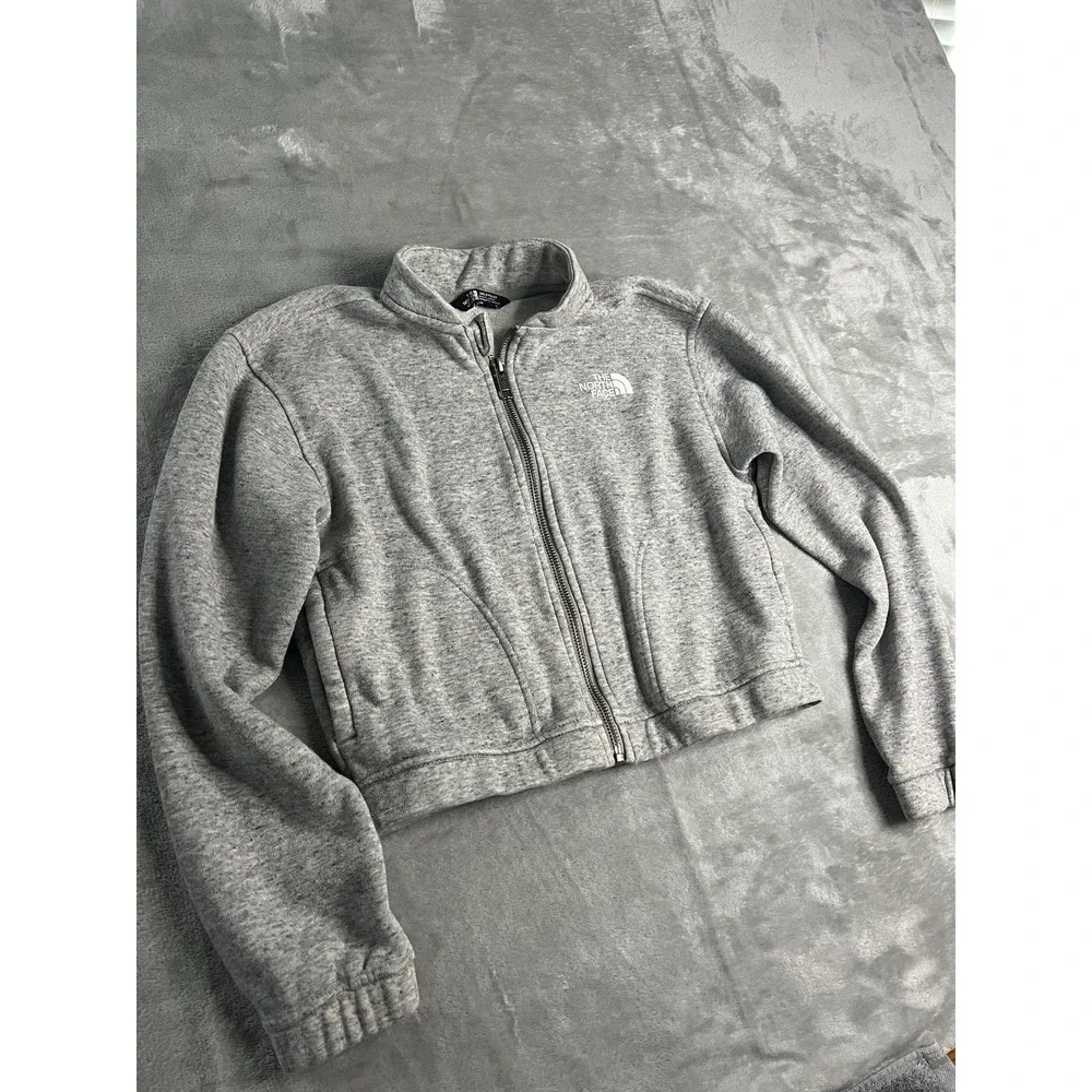 The North Face Girls Jacket Medium (10) Gray Full Zip Cropped Fleece